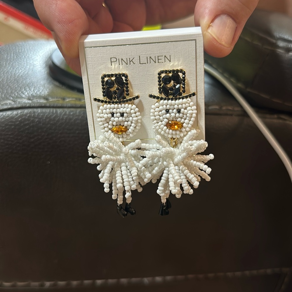 PINK LINEN Snowman Earrings
